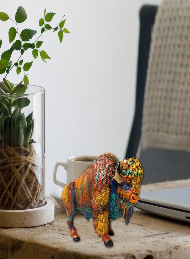 AMAJY Rustic Colorful Resin Bison Figurine – Majestic American Bison Statue with Lifelike Details – Nature-Inspired Wildlife Décor for Home or Office - Image 4