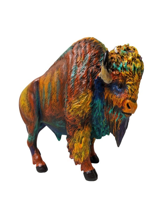 AMAJY Rustic Colorful Resin Bison Figurine – Majestic American Bison Statue with Lifelike Details – Nature-Inspired Wildlife Décor for Home or Office - Image 1