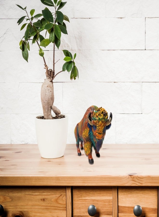 AMAJY Rustic Colorful Resin Bison Figurine – Majestic American Bison Statue with Lifelike Details – Nature-Inspired Wildlife Décor for Home or Office - Image 5