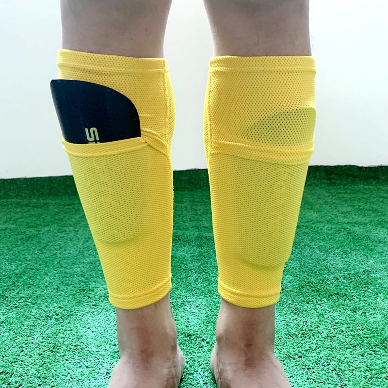 Generic Football leg protector sock cover double-layer reinforced insert type cross-border fixing cover adult childrens Insert plate cover calf cover M code yellow