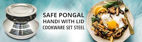 THATHERA Stainless Steel Degchi Pot Bartan Dishwasher Safe Pongal Handi with Lid Cookware Set Steel Bowl Bhagona Donga Tapeli Pot (3.5 Liter) - Image 3