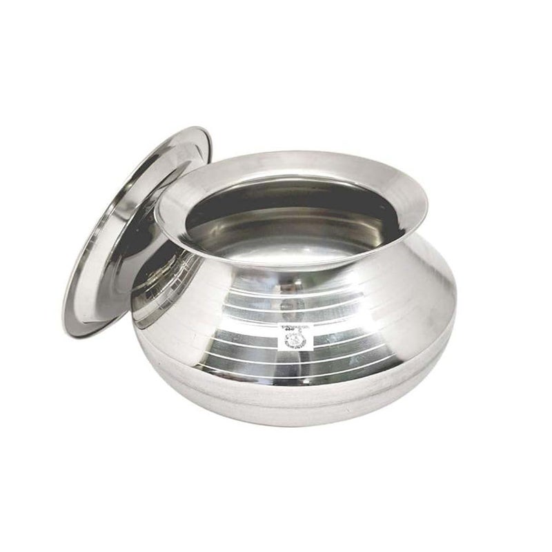 THATHERA Stainless Steel Degchi Pot Bartan Dishwasher Safe Pongal Handi with Lid Cookware Set Steel Bowl Bhagona Donga Tapeli Pot (3.5 Liter) - Image 1
