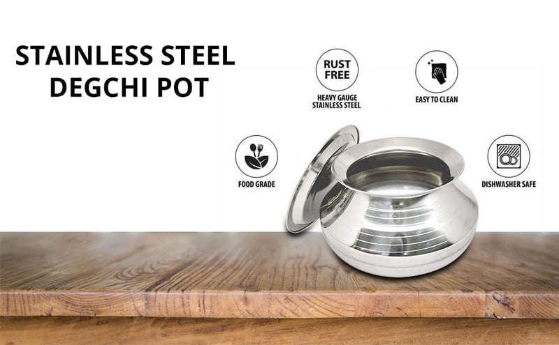 THATHERA Stainless Steel Degchi Pot Bartan Dishwasher Safe Pongal Handi with Lid Cookware Set Steel Bowl Bhagona Donga Tapeli Pot (3.5 Liter) - Image 4