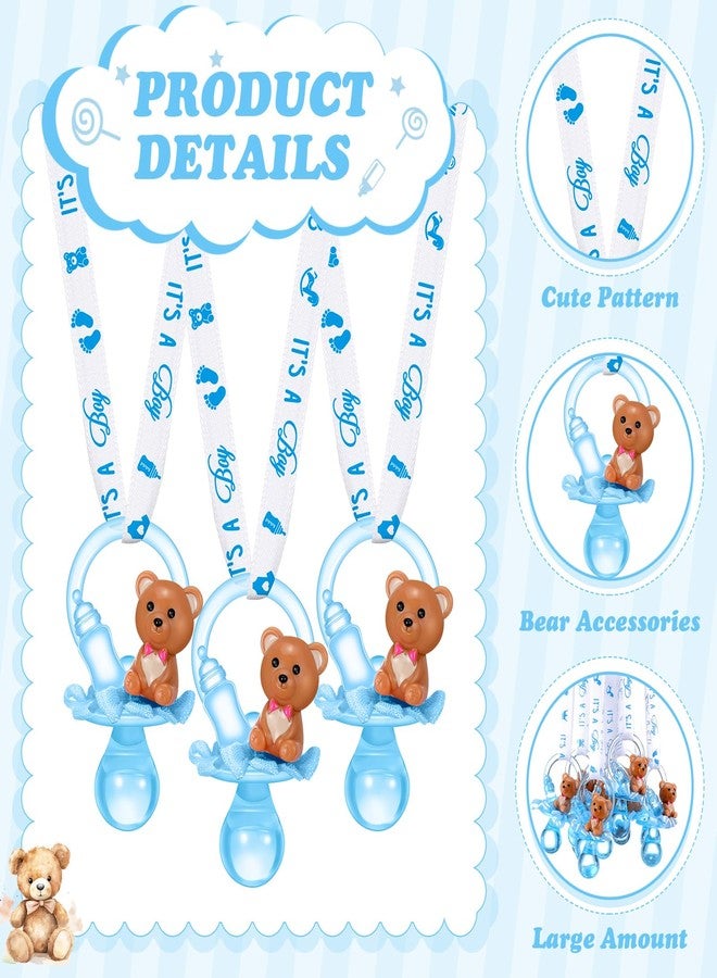 Coume 36 Pcs Baby Shower Pacifiers Necklace Bear Bottle Acrylic Baby Pacifiers Charm Necklace for Guests Gender Reveal Party Favors Prize Table Scatter(Boy,White, Blue) - Image 2