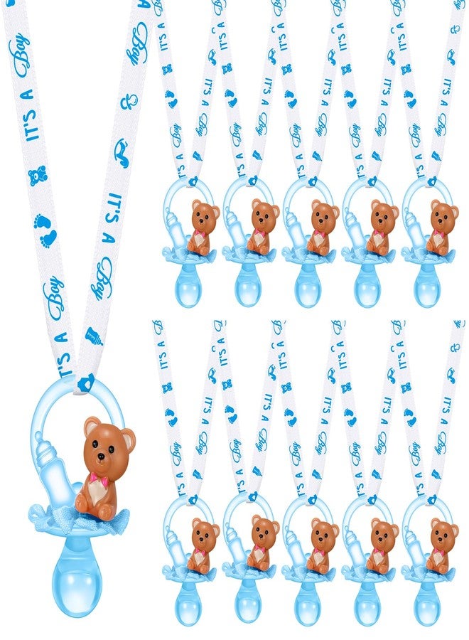 Coume 36 Pcs Baby Shower Pacifiers Necklace Bear Bottle Acrylic Baby Pacifiers Charm Necklace for Guests Gender Reveal Party Favors Prize Table Scatter(Boy,White, Blue) - Image 1