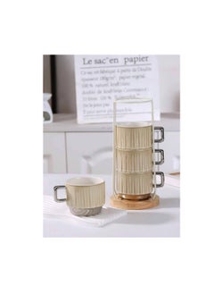 Generic Porcelain mug set + stand with imported wooden base, mug 350 ml  - Image 1