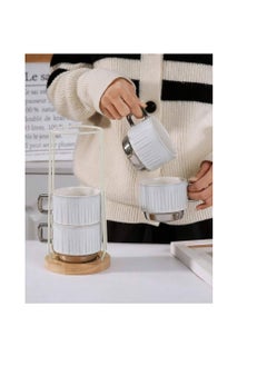 Generic Porcelain mug set + stand with imported wooden base, mug 350 ml  - Image 3