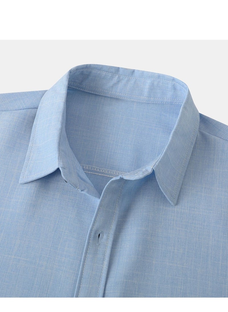 Summer new men's solid color short-sleeved casual shirt slim shirt  - Image 4