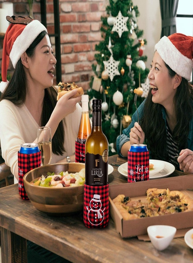 وولاين مجموعة أغطية تبريد علب البيرة من والين، 12 قطعة، بنقشة مربعات حمراء وسوداء، مناسبة للمشروبات والزجاجات، ومستلزمات تزيين حفلات الكريسماس، وشجرة عيد الميلاد المصنوعة من خبز الزنجبيل، وندفة الثلج. - Image 5