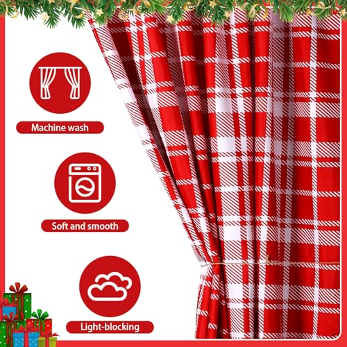 Fanfanwin Red and White Plaid Curtains Buffalo Plaid Curtain Farmhouse Valentines Day Window Drapes for Living Room Bathroom Home Decoration - Image 3