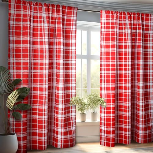 Fanfanwin Red and White Plaid Curtains Buffalo Plaid Curtain Farmhouse Valentines Day Window Drapes for Living Room Bathroom Home Decoration - Image 1