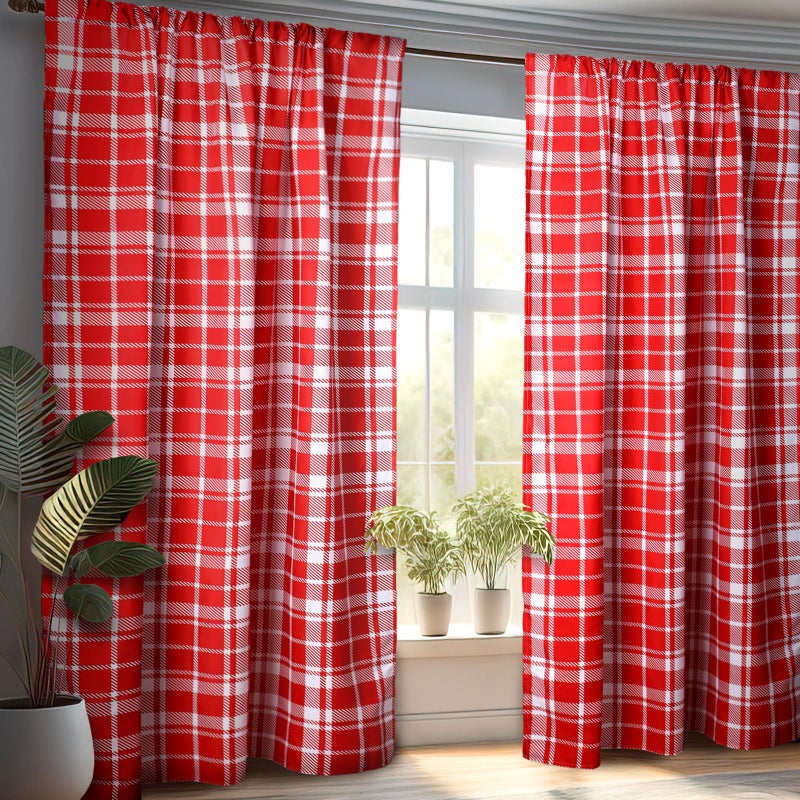 Fanfanwin Red and White Plaid Curtains Buffalo Plaid Curtain Farmhouse Valentines Day Window Drapes for Living Room Bathroom Home Decoration - Image 2