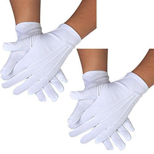 DreamHigh DH 2 Pairs White Cotton/Nylon Marching Gloves, Formal Tuxedo Honor Guard Parade Gloves - Image 1