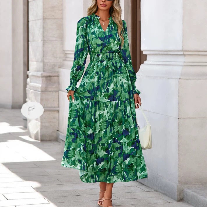 Floral Print Fitted Waist Dress - Image 1