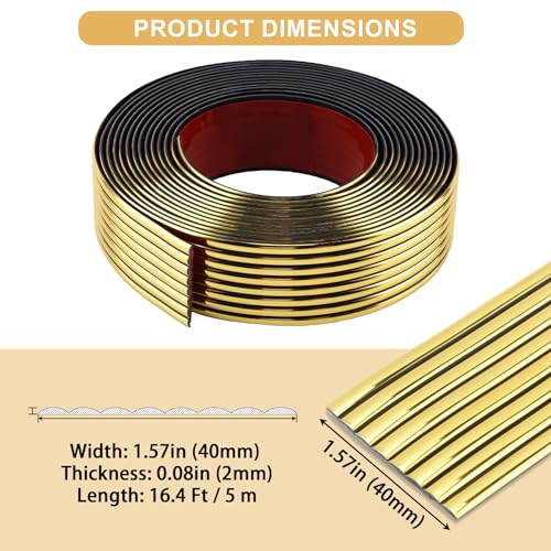 Soengsau Glossy Gold Finish Wall Molding Trim, 196.8"L x 1.57"W Peel and Stick Corner Guards, Protection & Decoration for Countertops, Furniture Cabinets and Tables - Image 2