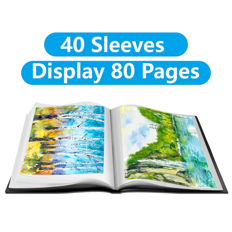 Vantasii Presentation Book 40 Clear Pockets Sleeves Protectors Art Portfolio Clear Book for Artwork, Report Sheet, Letter (Can Accommodate 24.2 X 18.4inch) - Image 4