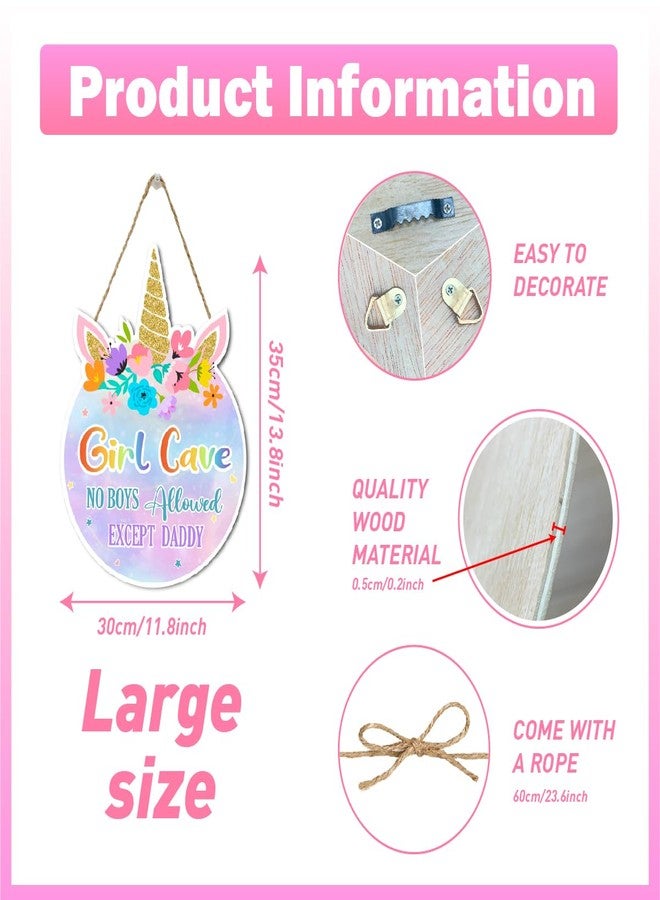 Gwisml Unicorn Theme Room Decor,Girl Cave Wall Sign Decor,Pink Purple Rainbow Wall Art Decor for Girls,Unicorn Wood Hanging Sign for Baby Girls Bedroom Living Room - Image 2