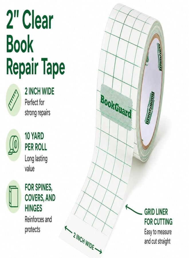 BookGuard 2 Inch Clear Vinyl Book Repair Tape with Grid Liner, 10 yd Roll, Matte Non-Glare Book Binding Tape for Spines, Covers, Pages, Library Book Repair, Schools, Hymnals - Image 2