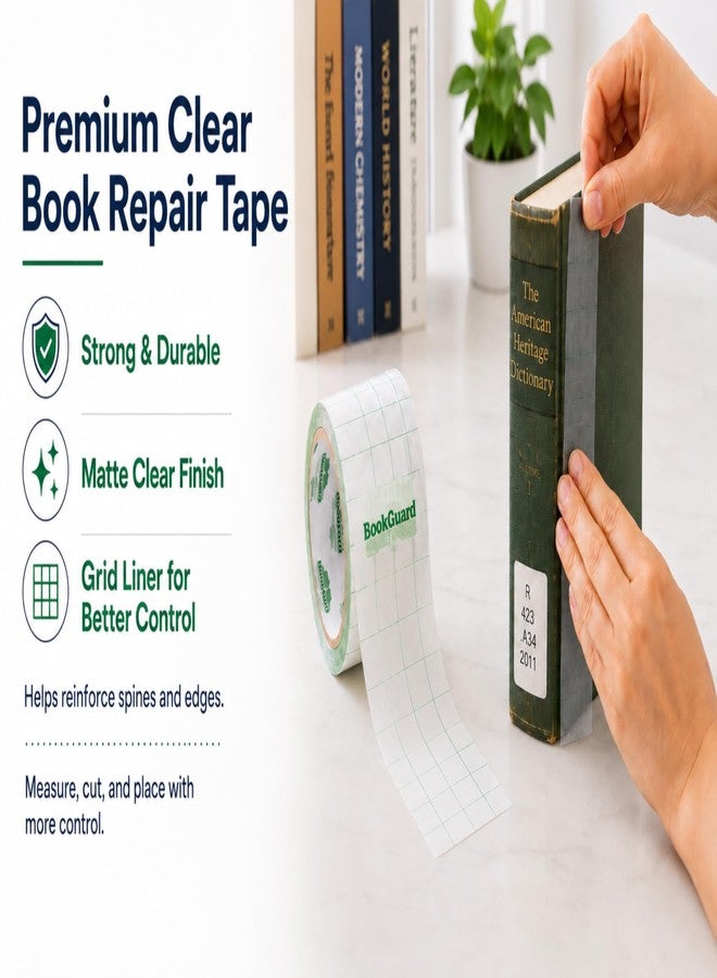 BookGuard 2 Inch Clear Vinyl Book Repair Tape with Grid Liner, 10 yd Roll, Matte Non-Glare Book Binding Tape for Spines, Covers, Pages, Library Book Repair, Schools, Hymnals - Image 4