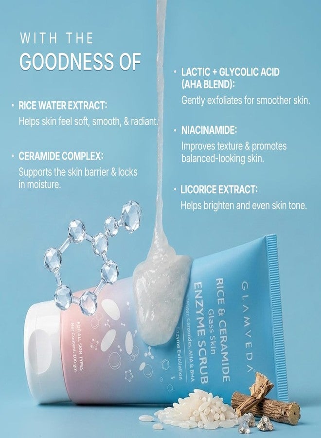 Glamveda Korean Rice & Ceramide Enzyme Scrub for Face | Gentle Daily Exfoliator with Rice Water, Lactic & Glycolic Acid, Niacinamide | Removes Dead Skin, Smoothens Texture & Boosts Glow | Face Scrub For Glowing Skin |100 gm - Image 3