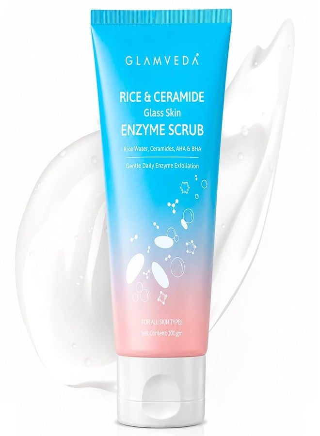 Glamveda Korean Rice & Ceramide Enzyme Scrub for Face | Gentle Daily Exfoliator with Rice Water, Lactic & Glycolic Acid, Niacinamide | Removes Dead Skin, Smoothens Texture & Boosts Glow | Face Scrub For Glowing Skin |100 gm - Image 1