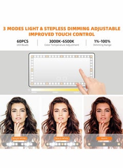 Excefore Car Sun Visor Vanity Mirror, Rechargeable Makeup Mirror with 3 Light Modes & 60 LEDs, Dimmable Clip-on Rear View Sun-Shading Cosmetic Mirror with Touch on Screen, Universal for Car Truck SUV  - Image 3