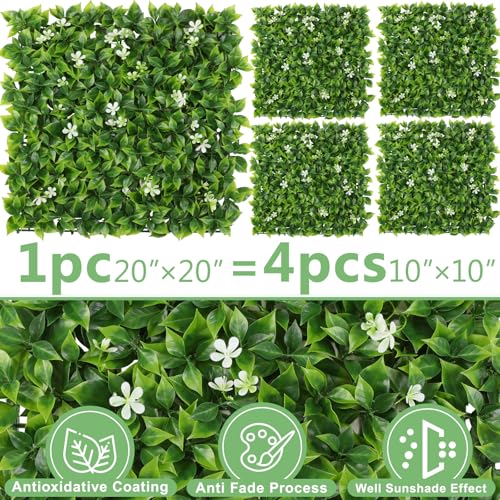 Luyue 6pcs Artificial Grass Wall Panels Epipremnum Greenery Backdrop 20”×20” Green Flower Hedge Panel Greenery Grass Wall Decor Privacy Screen Wall Backdrop - Image 2