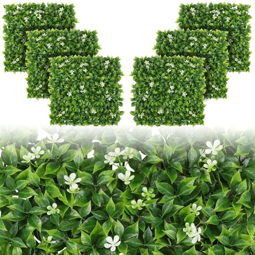 Luyue 6pcs Artificial Grass Wall Panels Epipremnum Greenery Backdrop 20”×20” Green Flower Hedge Panel Greenery Grass Wall Decor Privacy Screen Wall Backdrop - Image 1