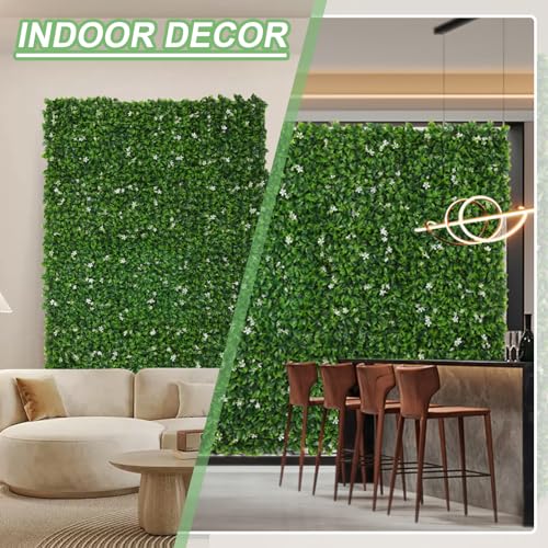 Luyue 6pcs Artificial Grass Wall Panels Epipremnum Greenery Backdrop 20”×20” Green Flower Hedge Panel Greenery Grass Wall Decor Privacy Screen Wall Backdrop - Image 3