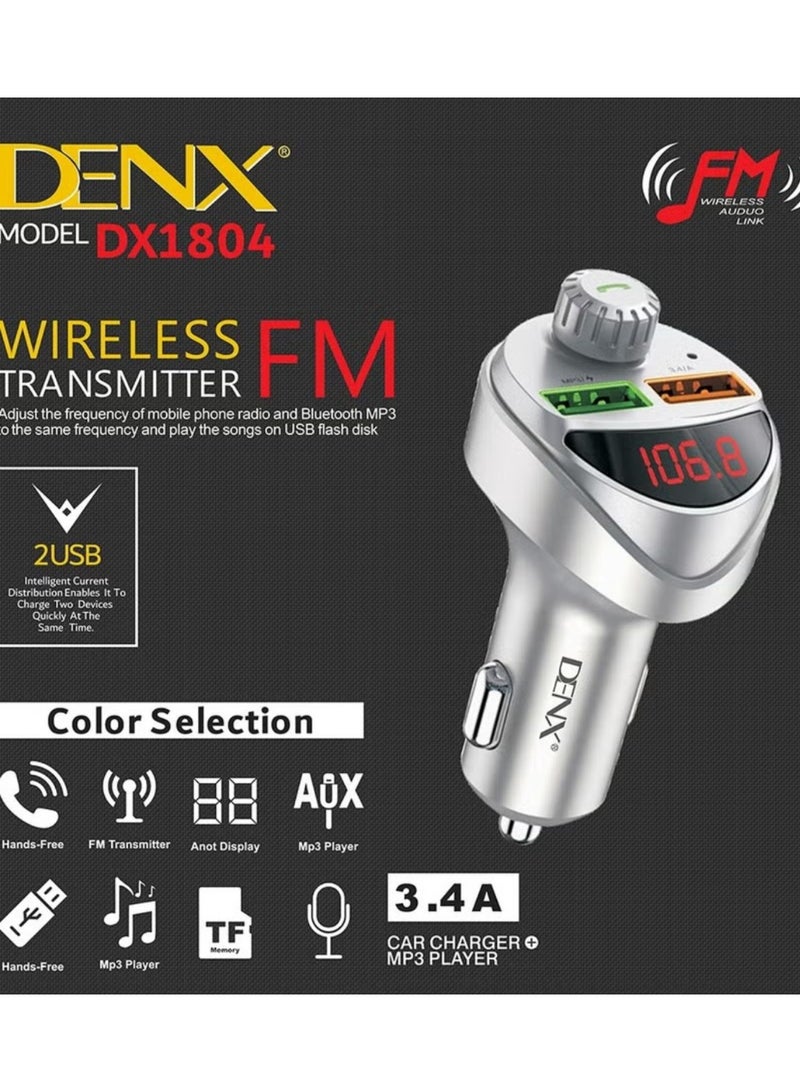 دينكس مشغل موسيقى بلوتوث للسيارة مع جهاز إرسال FM للسيارة ومكالمات حرة باليدين وشاحن سيارة بمنفذي USB متوافق مع معظم الهواتف الذكية - Image 2