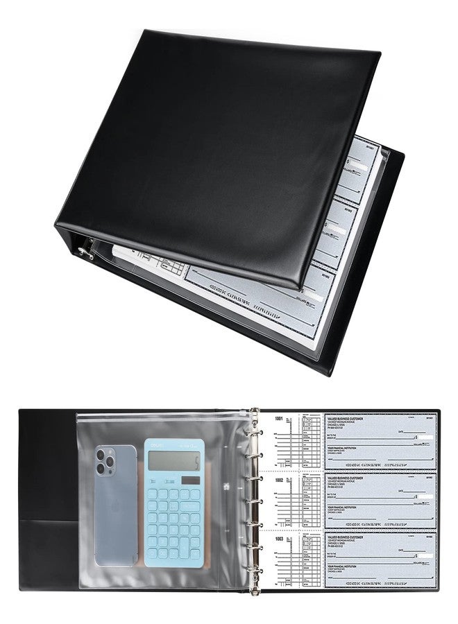 Pacific Mailer 7 Ring Business Check Book Binder, 600 Checks Capacity for 9" x 13" Sheets, PU Leather Checkbook Holder with Zip Pouch - Image 1