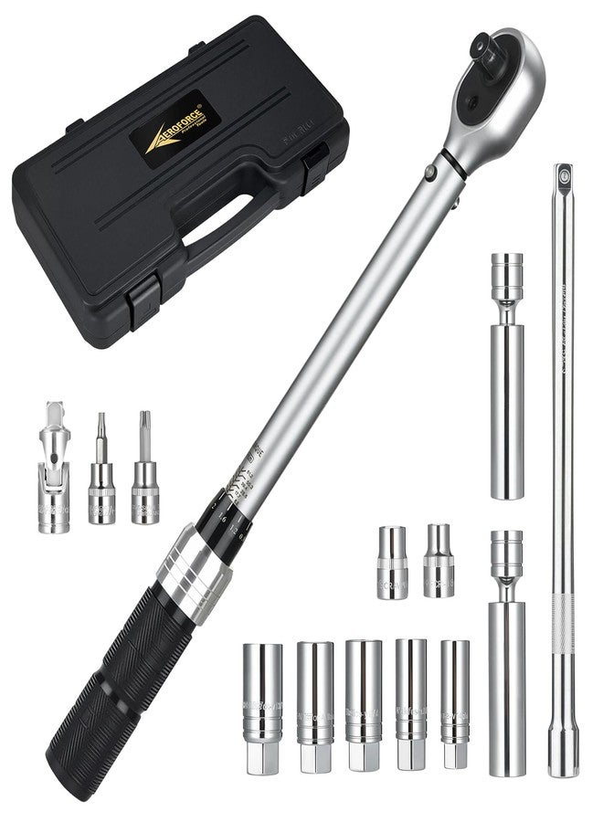 AEROFORCE Professional Tools AEROFORCE 14PCS 3/8-Inch Drive Swivel Magnetic Spark Plug Socket Set with 3/8'' Torque Wrench (5-45 Lb.ft/6.8-61.2 Nm), Universal Joint & Extension Bar - Durable CR-V Steel for Easy Spark Plug Removal - Image 1