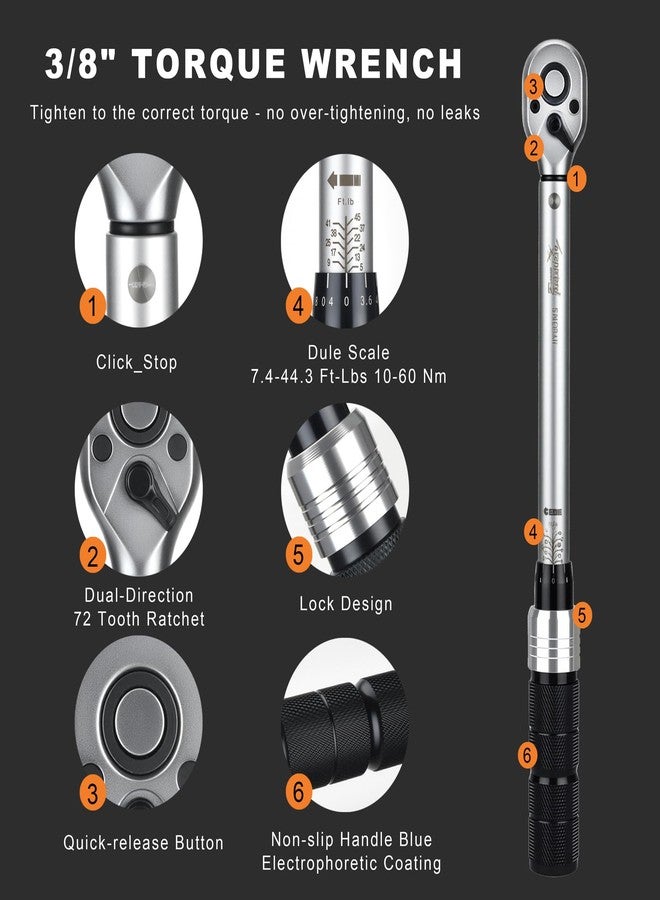 AEROFORCE Professional Tools AEROFORCE 14PCS 3/8-Inch Drive Swivel Magnetic Spark Plug Socket Set with 3/8'' Torque Wrench (5-45 Lb.ft/6.8-61.2 Nm), Universal Joint & Extension Bar - Durable CR-V Steel for Easy Spark Plug Removal - Image 4