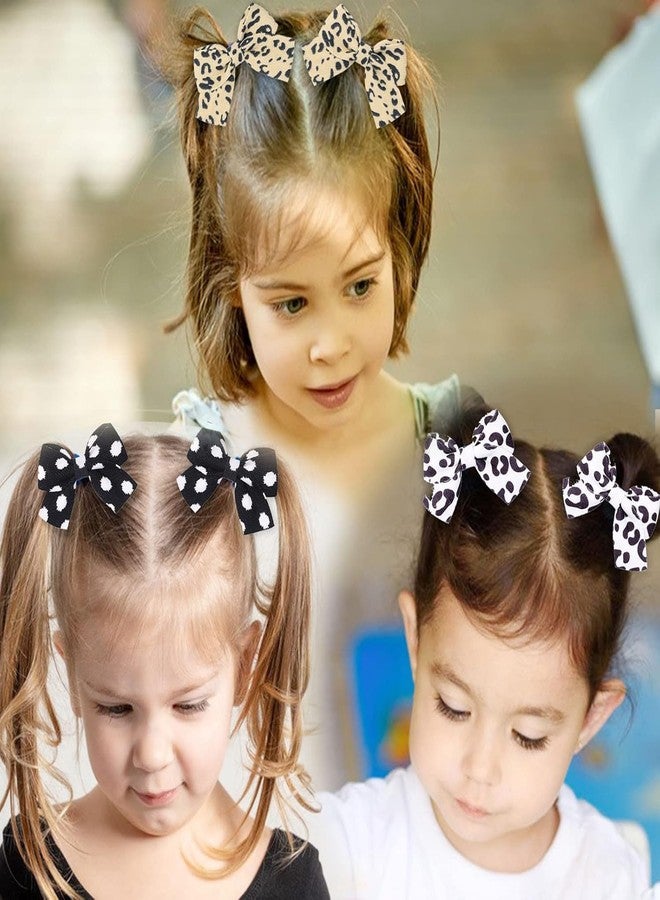 VORSET 4Pcs Toddler Girl Hair Bows Clips Polka Dot & Leopard Print Hair Accessories for Kids, Soft Fabric Bow Barrettes for Baby Girls, Pigtail Hair Clips for Toddlers & Infants - Image 1