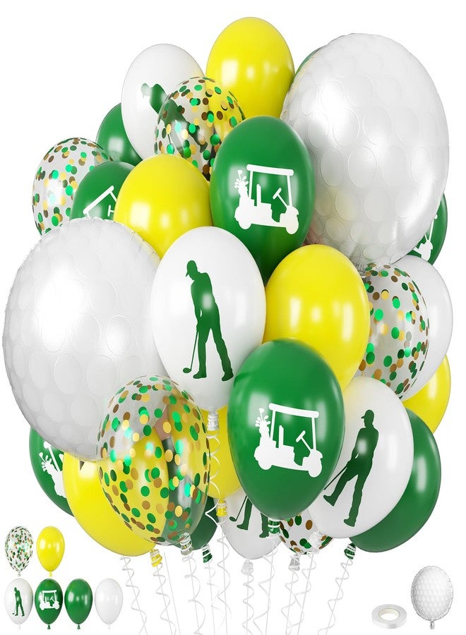 Biapian Green Yellow Golf Balloons, with 18 Inch Golf Ball Foil Balloon, 12 Inch White Yellow Green Print Balloons Confetti for Hole in One Sports Theme Birthday Decorations - Image 1