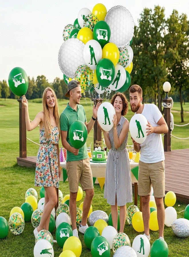 Biapian Green Yellow Golf Balloons, with 18 Inch Golf Ball Foil Balloon, 12 Inch White Yellow Green Print Balloons Confetti for Hole in One Sports Theme Birthday Decorations - Image 4