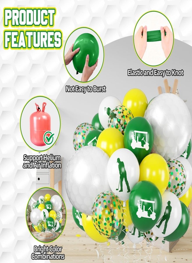 Biapian Green Yellow Golf Balloons, with 18 Inch Golf Ball Foil Balloon, 12 Inch White Yellow Green Print Balloons Confetti for Hole in One Sports Theme Birthday Decorations - Image 3
