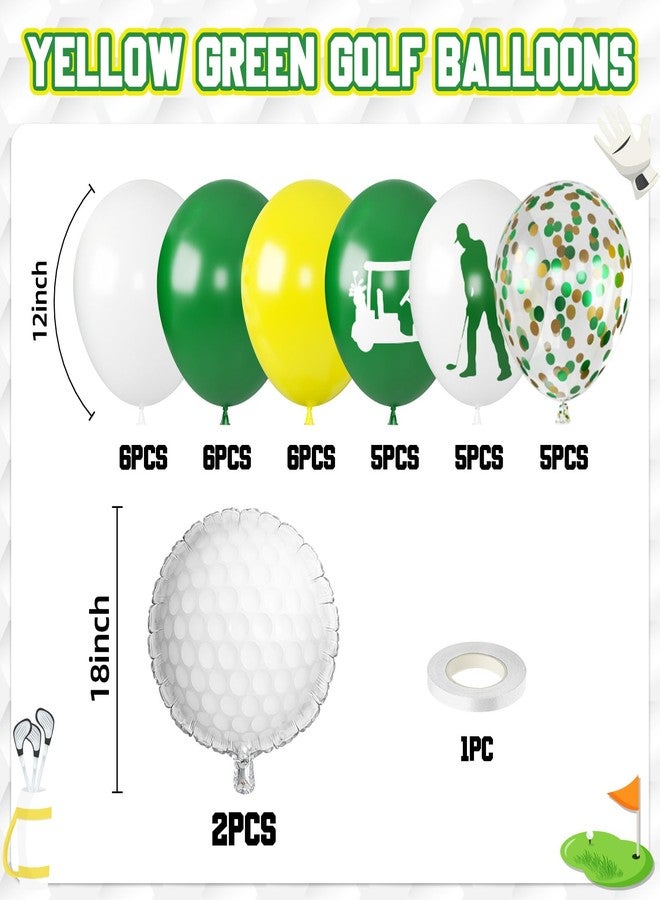 Biapian Green Yellow Golf Balloons, with 18 Inch Golf Ball Foil Balloon, 12 Inch White Yellow Green Print Balloons Confetti for Hole in One Sports Theme Birthday Decorations - Image 2
