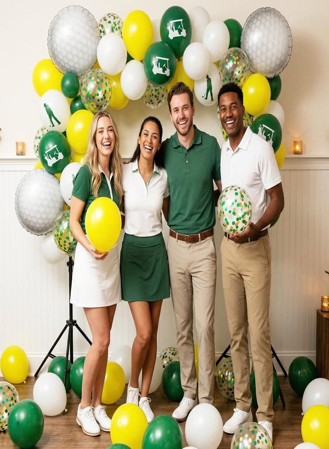 Biapian Green Yellow Golf Balloons, with 18 Inch Golf Ball Foil Balloon, 12 Inch White Yellow Green Print Balloons Confetti for Hole in One Sports Theme Birthday Decorations - Image 5