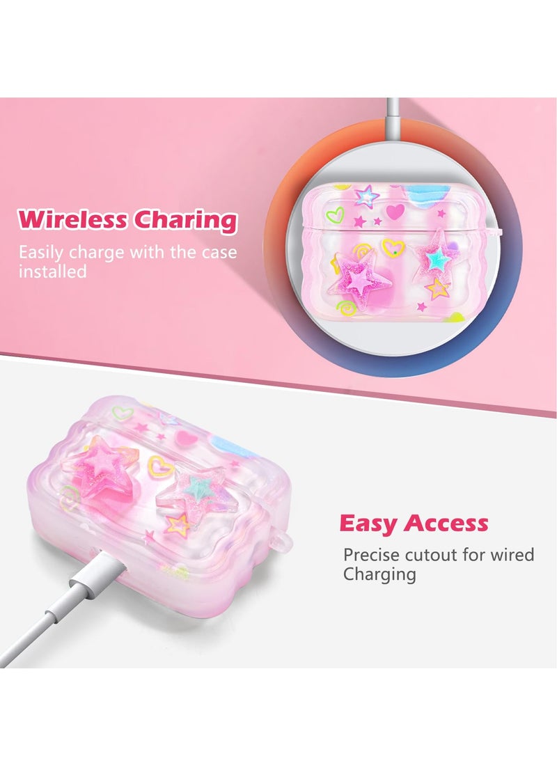 SYOSI - Cute AirPods Pro 2 Case with Love Pendant Colorful Round Bead Keychain, Cute 3D Stars Pattern Design, Soft TPU Protective Shockproof Case for AirPods Pro for Girls Women Teens - Image 1