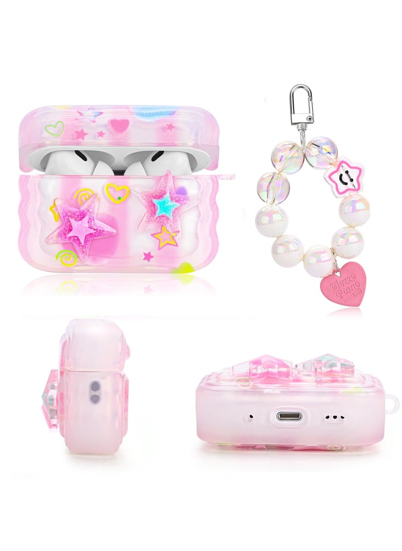 SYOSI - Cute AirPods Pro 2 Case with Love Pendant Colorful Round Bead Keychain, Cute 3D Stars Pattern Design, Soft TPU Protective Shockproof Case for AirPods Pro for Girls Women Teens - Image 1