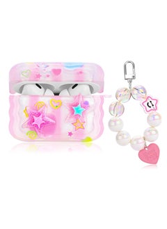 Cute AirPods Pro 2 Case with Love Pendant Colorful Round Bead Keychain, Cute 3D Stars Pattern Design, Soft TPU Protective Shockproof Case for AirPods Pro for Girls Women Teens