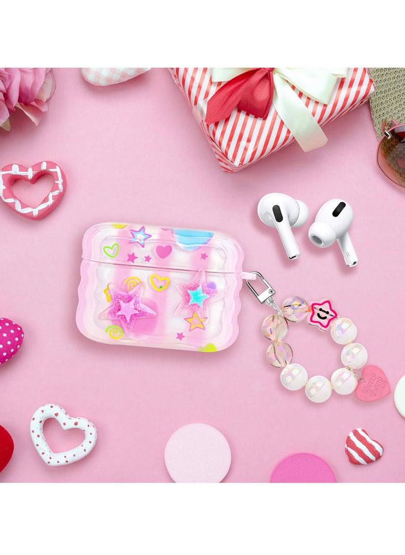 SYOSI - Cute AirPods Pro 2 Case with Love Pendant Colorful Round Bead Keychain, Cute 3D Stars Pattern Design, Soft TPU Protective Shockproof Case for AirPods Pro for Girls Women Teens - Image 1
