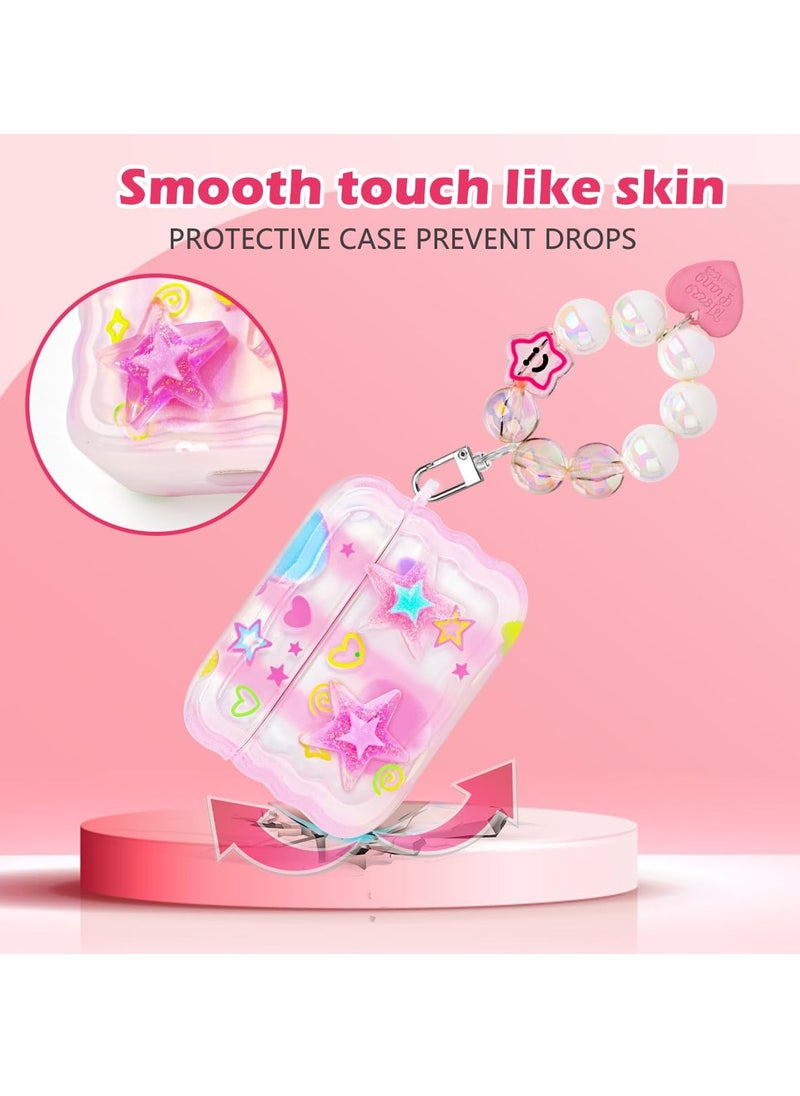 SYOSI - Cute AirPods Pro 2 Case with Love Pendant Colorful Round Bead Keychain, Cute 3D Stars Pattern Design, Soft TPU Protective Shockproof Case for AirPods Pro for Girls Women Teens - Image 1
