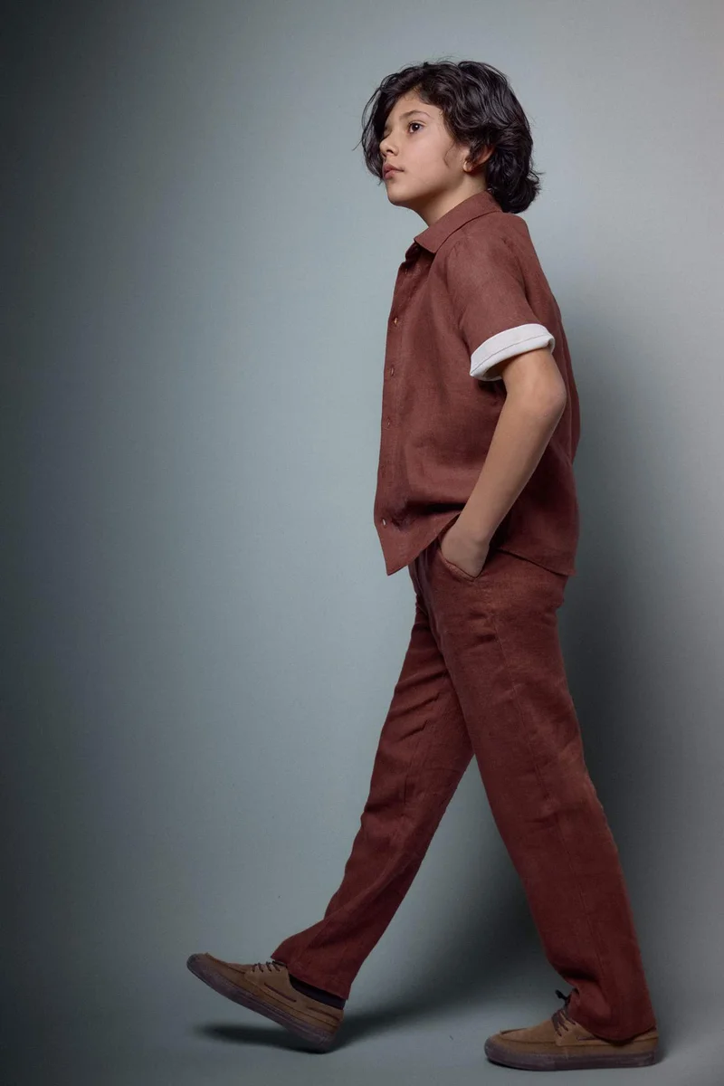 ديفاكتو Boy Straight Leg Linen Trousers