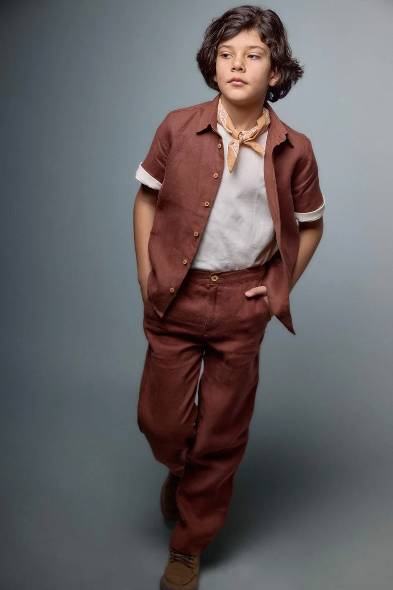 ديفاكتو Boy Straight Leg Linen Trousers
