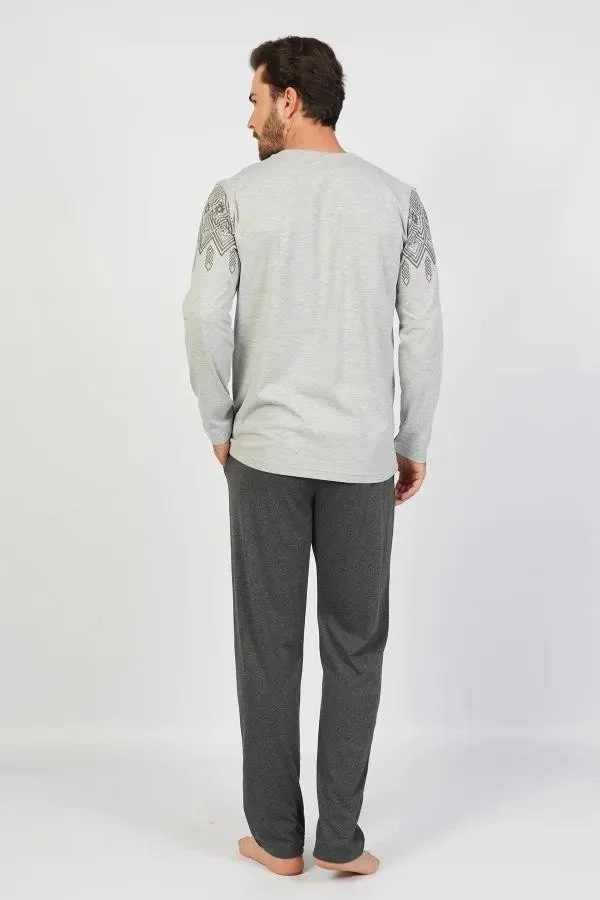 Espuar Cotton, Large Size Jacquard Men's Pajama Set, Pocket Detail