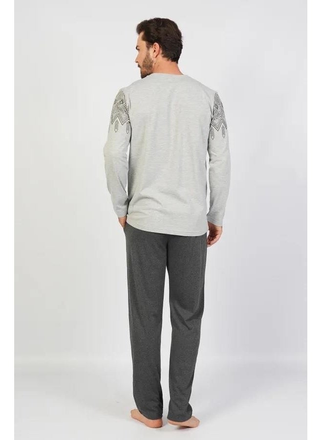 Espuar Cotton, Large Size Jacquard Men's Pajama Set, Pocket Detail  - Image 3