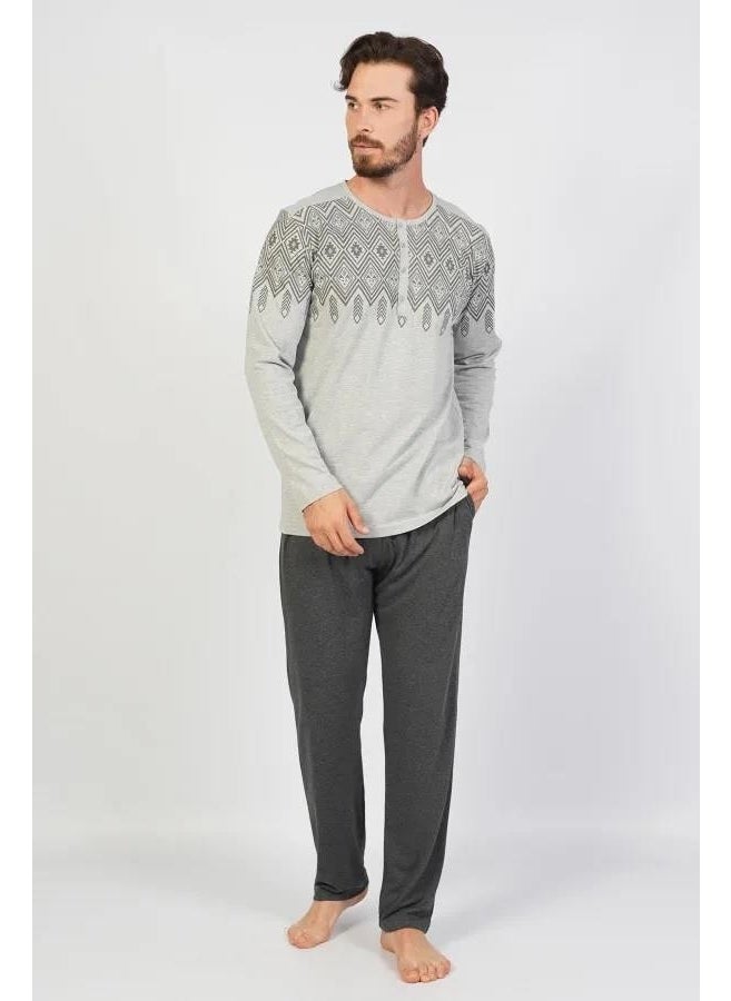 Espuar Cotton, Large Size Jacquard Men's Pajama Set, Pocket Detail  - Image 1