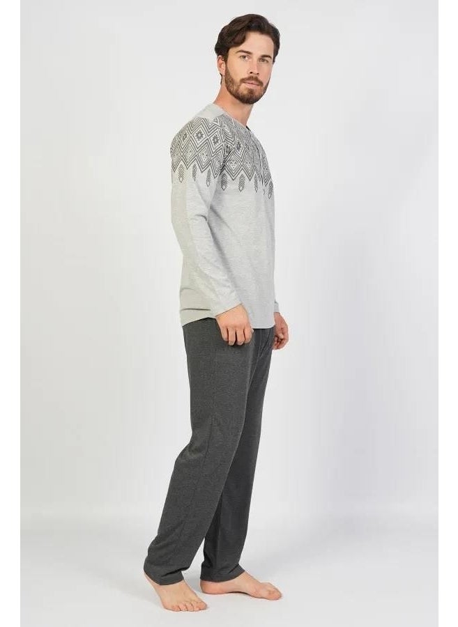 Espuar Cotton, Large Size Jacquard Men's Pajama Set, Pocket Detail  - Image 2